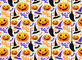 Fototapeta premium Halloween pumpkin seamless pattern on the white background 