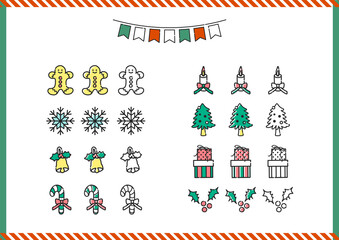 Fototapeta na wymiar Vector set of Christmas icons. Christmas tree, candy cane and gift boxes.
