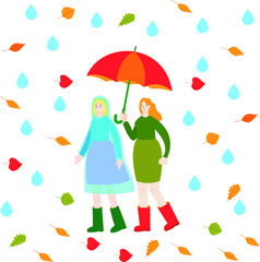 autumn girl walking with umbrella