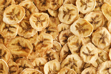 Fruit chips from bananas close-up.