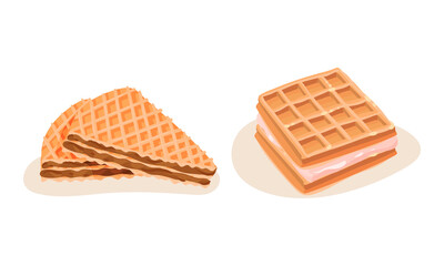 Waffle and Wafer with Textured Surface and Filling Vector Set