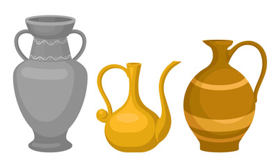 Ceramic Pitchers as Container for Pouring Liquids Vector Set