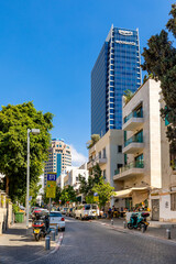 Panoramic view of downtown Lev HaIr district with business quarter skyscrapers along Lilienblum and Yehuda ha-Levi streets in Tel Aviv Yafo, Israel