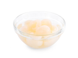 Longan syrup in glass on white background.