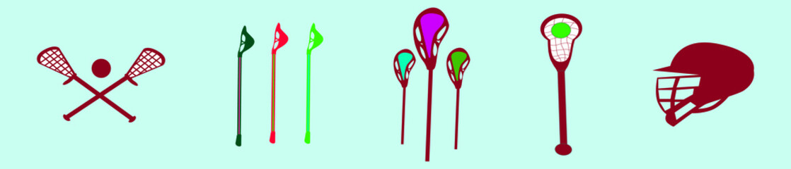 set of lacrosse stick cartoon icon design template with various models. vector illustration isolated on blue background