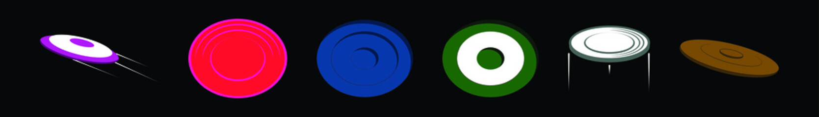 set of frisbee cartoon icon design template with various models. vector illustration isolated on black background