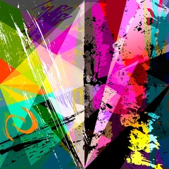 Gardinen abstract geometric background pattern, with paint strokes, splashes, triangles and squares © Kirsten Hinte