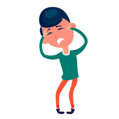 Headache. The woman having headache, migraine. Flat design vector illustration. Closeup Picture Of a Man Suffering From Head Migraine