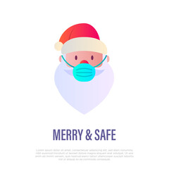 Santa Claus in surgical mask, protection from covid-19. Christmas in new normal. Flat gradient icon, vector illustration.