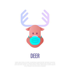 Reindeer in surgical mask, protection from covid-19. Christmas in new normal. Flat gradient icon, vector illustration.