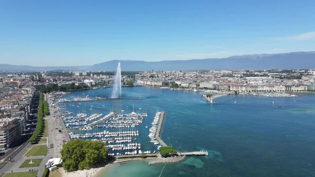 Great establishing shot of Geneva in Switzerland - drone photography