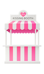 pink carnival kissing booth with striped roof isolated on white background. 3d realistic vector illustration