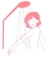 シャワーを浴びながら憂鬱な表情の女性