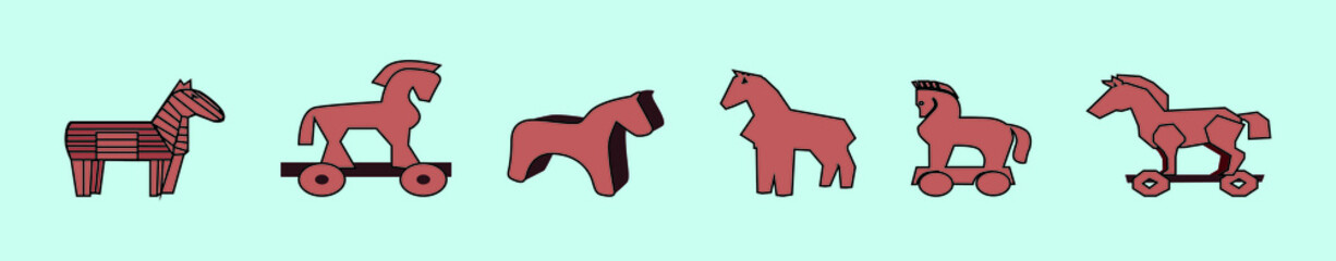 set of wooden horse cartoon icon design template with various models. vector illustration isolated on blue background