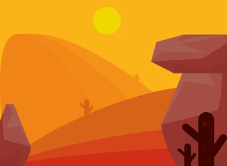 landscape desert rocks cactus arid sun theme scene