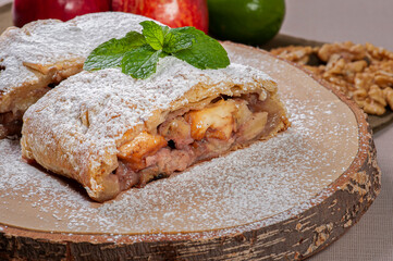 .Traditional apple strudel with nuts