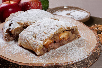 .Traditional apple strudel with nuts