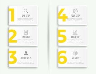 Vector infographic label template with icons. 6 options or steps. Infographics for business concept. Can be used for info graphics, flow charts, presentations, web sites, banners, printed materials.