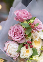 Flower composition. Macro photo. Wedding decor. A Beautiful bouquet of fresh spring flowers.