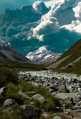 Fototapeta na wymiar Mount Cook with great clouds in background.