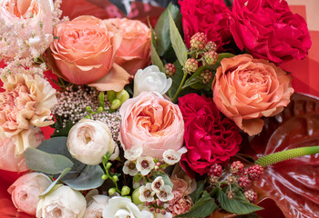 Flower composition. Macro photo. Wedding decor. A Beautiful bouquet of fresh spring flowers.