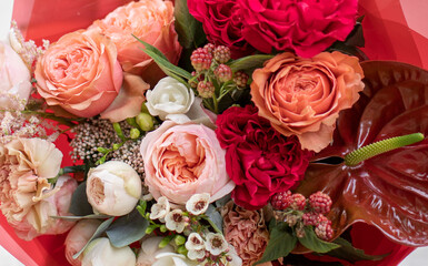Flower composition. Macro photo. Wedding decor. A Beautiful bouquet of fresh spring flowers.
