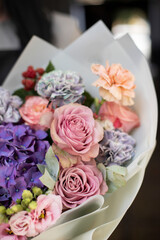 Flower composition. Macro photo. Wedding decor. A Beautiful bouquet of fresh spring flowers.