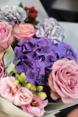 Flower composition. Macro photo. Wedding decor. A Beautiful bouquet of fresh spring flowers.