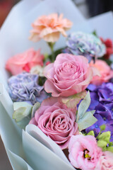 Flower composition. Macro photo. Wedding decor. A Beautiful bouquet of fresh spring flowers.
