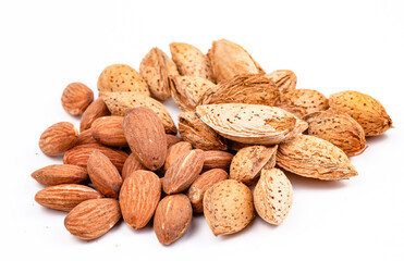 Almond oil on the white background. Organic herbal oil.