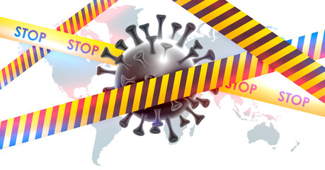 Design of a coronavirus outbreak with a viral cell in microscopic form. Illustration template on the topic of a dangerous SARS epidemic for an advertising banner or leaflet.
