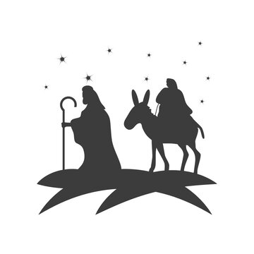 nativity, joseph with mary in the donkey travel desert, traditional celebration religious