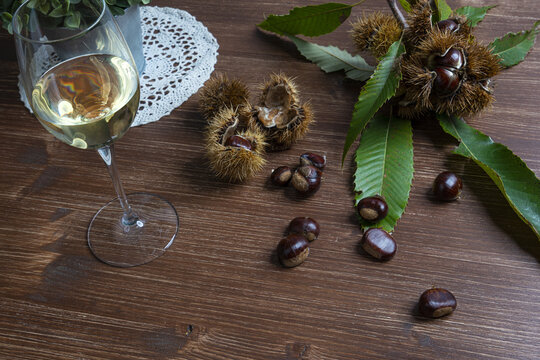 chestnuts and a glass of white wine
