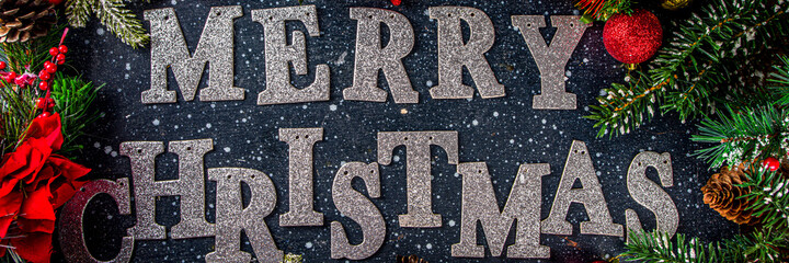 Xmas background with lettering Merry Christmas