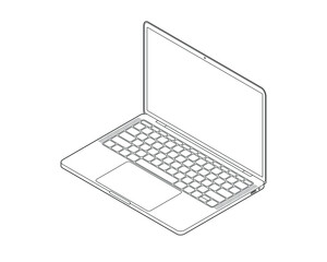 Laptop Isometric Vector Illustration Outline on white background.