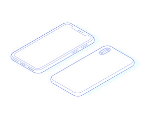 Isometric modern phone. Vector illustration. Outline.