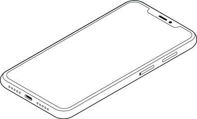 Isometric phone isolated on white background. Isometric line art.