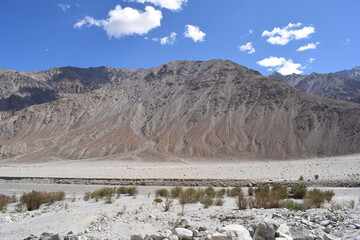 landscape in the mountains along with shyok river leh ladakh