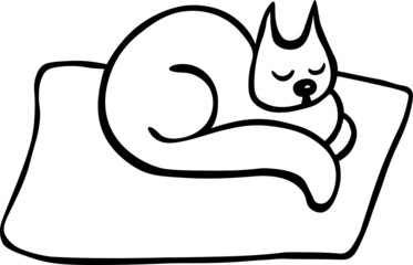 Sleeping cat for autumn-winter collection - isolated element on white background. Vector outline illustration.