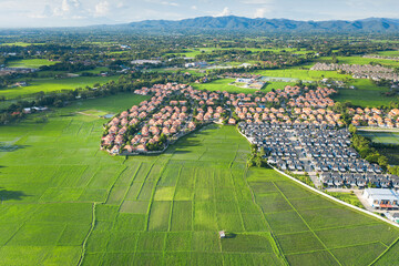 Housing subdivision or housing development. Also call tract housing consist of house and...