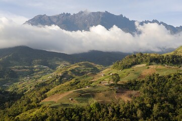 Mount Kinabalu located in Ranau district, West Coast Division of Sabah, Borneo island in Malaysia