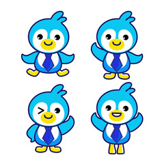 ペンギン　ネクタイ　青　イラスト素材