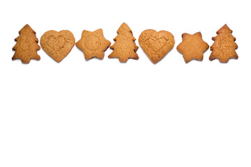 Set of gingerbread cookies. Gingerbread cookies with copy space on a white