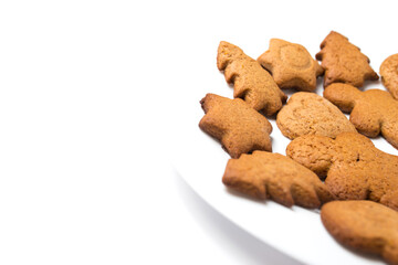 Gingerbread cookies on a plate with copy space