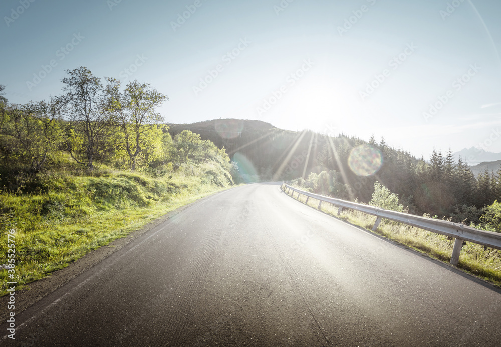 Wall mural summer road in mountain, lofoten islands, norway