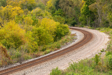 Fototapeta na wymiar Railroad Track Scenic Landscape In Autumn