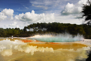 An active geothermal area, volcanic landscape in New Zealand