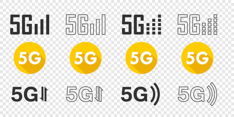 5G icons set. 5G technology. High speed wireless network logo. Mobile Internet technology symbol. Vector illustration