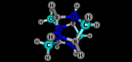 Boron nitride nanocage molecular structure isolated on black