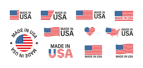 Made in the USA. Flag America set isolated icon in flat style. American production vector © M-KOS